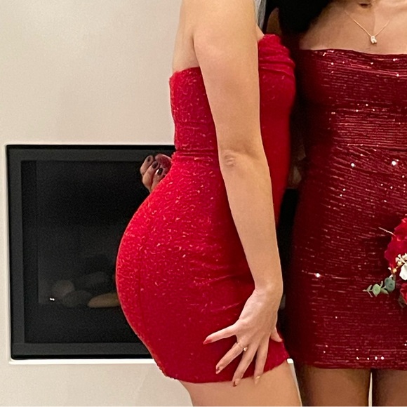 Oh Polly Vibrant Red Strapless Dress - Picture 3 of 3